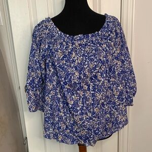 Women's Blue Floral Off-Shoulder Peasant Blouse